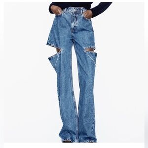 Zara mid rise straight leg cutout jewel jeans